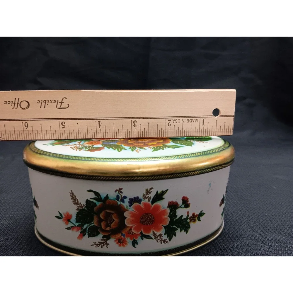 Oval Floral Tin Metal Box Meister Made In Brazil Trinket Jewelry Candy‎ Storage